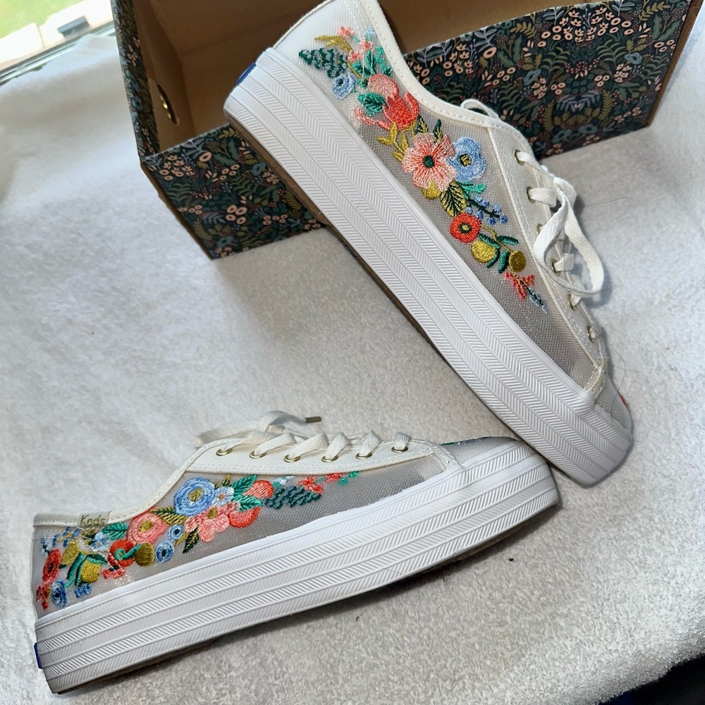 Keds Women's White Sneakers with Floral Embroidery